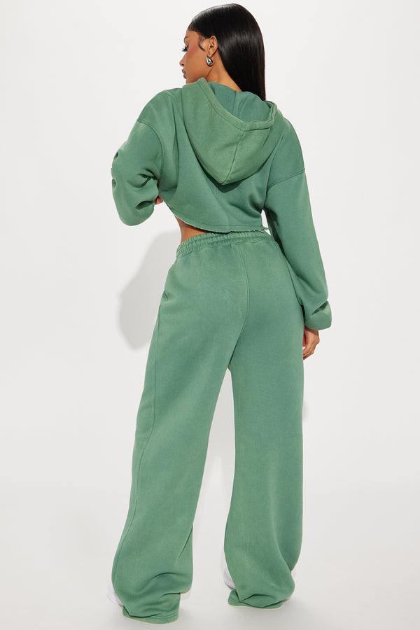 Fashion Nova On The Go Fleece Pant Set - Green