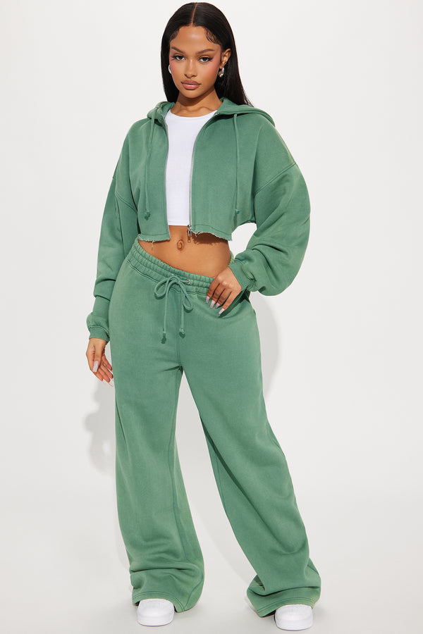 Fashion Nova On The Go Fleece Pant Set - Green