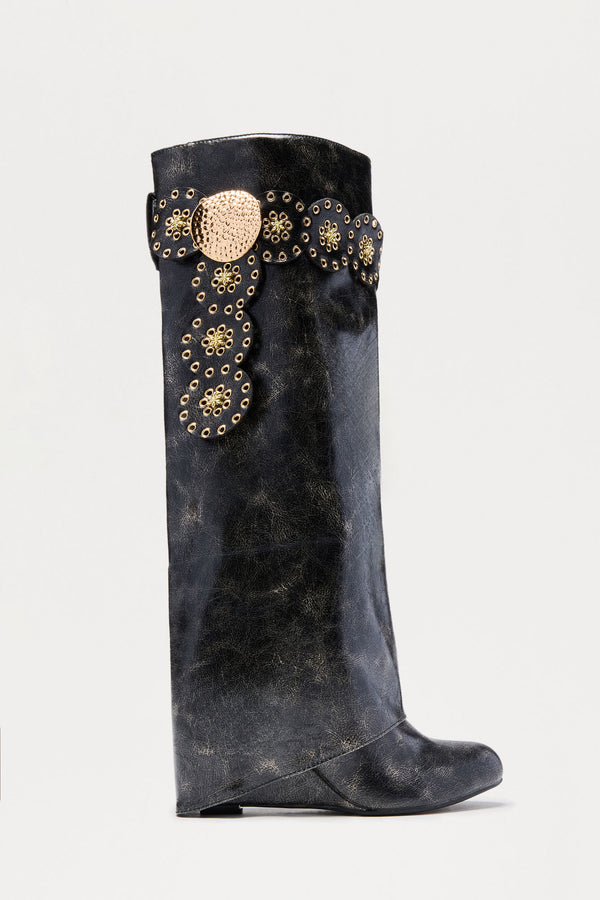 Fashion Nova On Tour Hardware Overlay Boots - Black