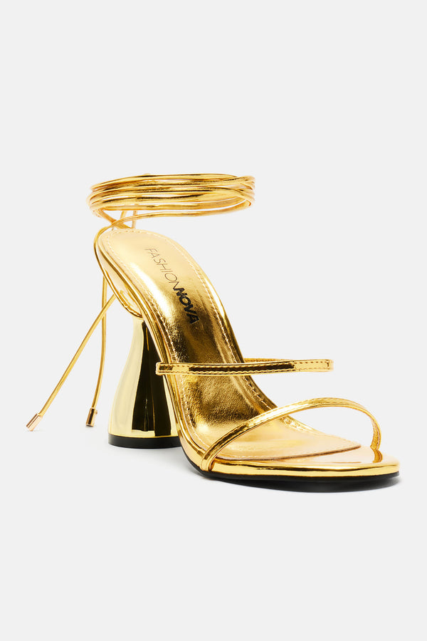Fashion Nova Out And About Wrap Up Heels - Gold