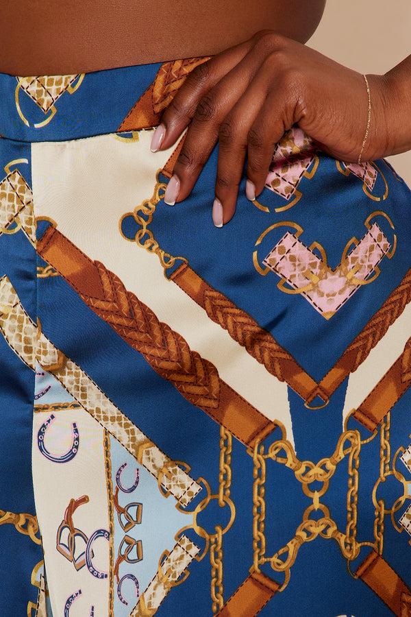 Fashion Nova Paula Satin Wide Leg Pant - Blue/combo