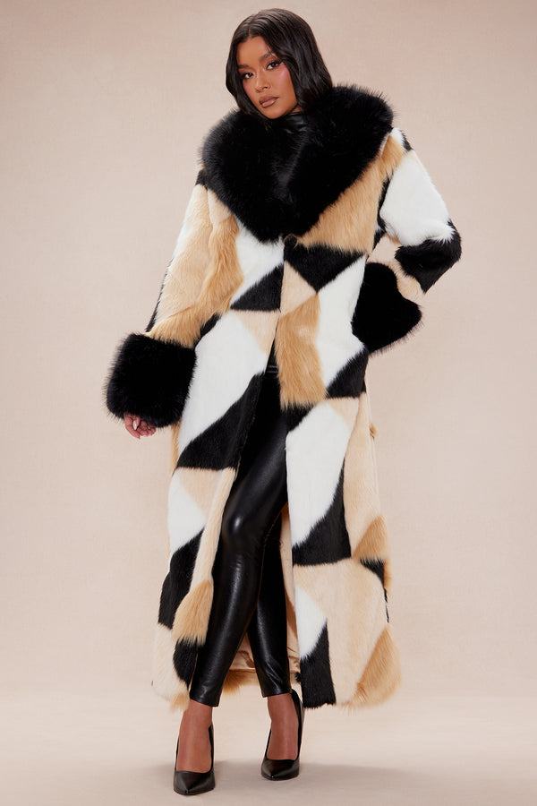 Fashion Nova Penthouse Faux Fur Coat - Brown/combo