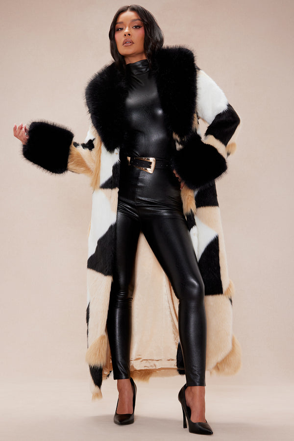 Fashion Nova Penthouse Faux Fur Coat - Brown/combo