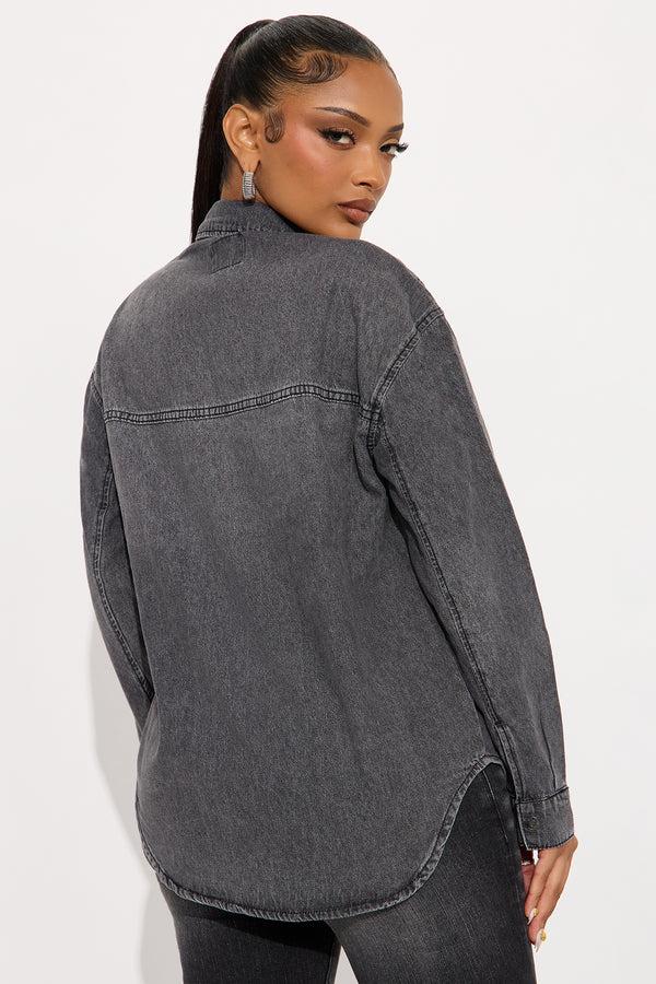 Fashion Nova Presidio Denim Shacket - Grey