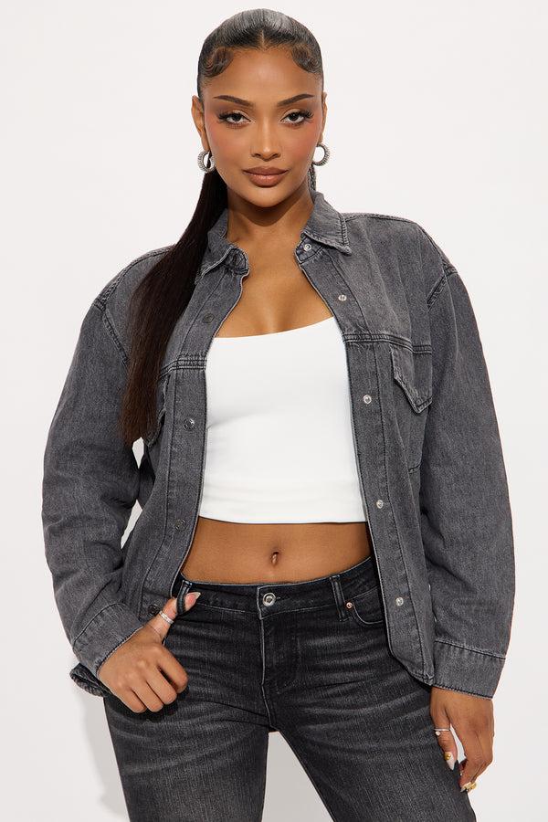 Fashion Nova Presidio Denim Shacket - Grey