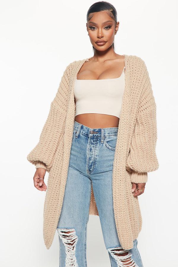 Fashion Nova Real Love Open Front Cardigan - Taupe