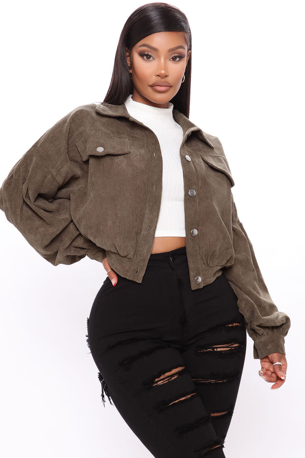 Fashion Nova Road Tripping Corduroy Jacket - Olive