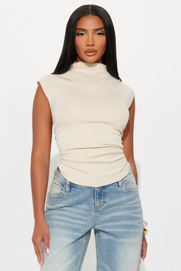 Fashion Nova Rodeo Ruched Mock Neck Top - Cream