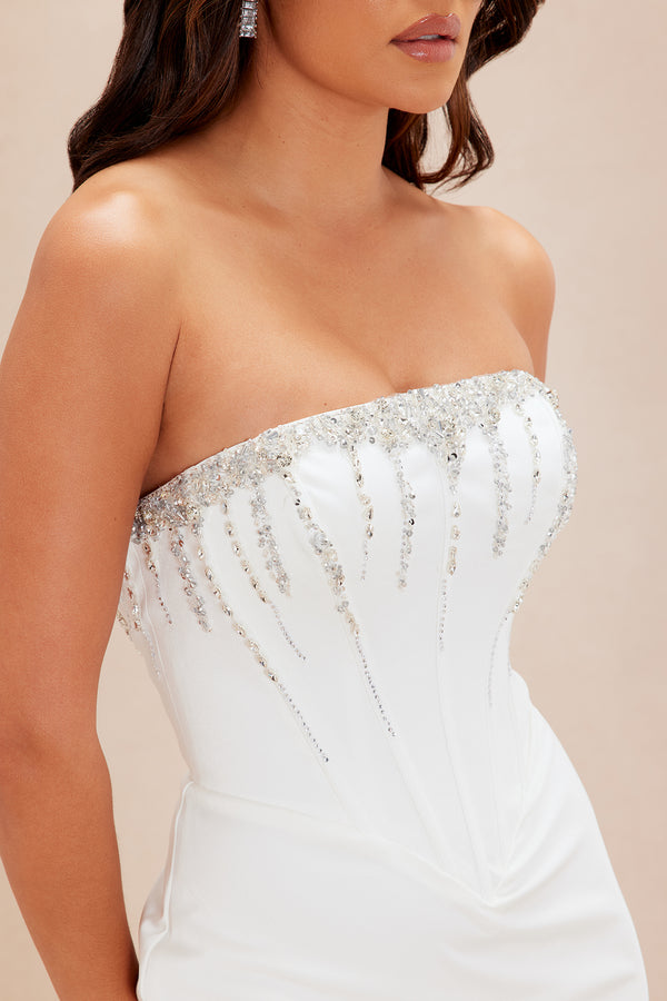 Fashion Nova Rosalie Embellished Corset Gown - White