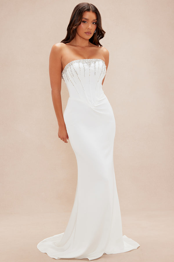 Fashion Nova Rosalie Embellished Corset Gown - White