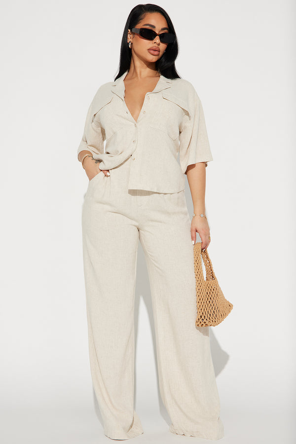 Fashion Nova Roslyn Linen Pant Set - Oatmeal