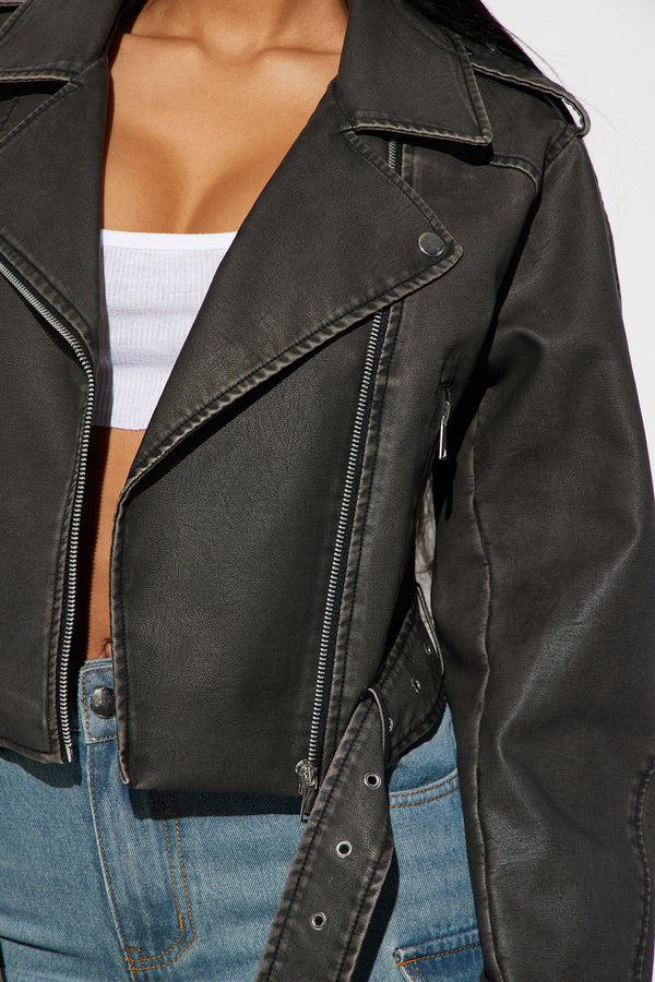 Fashion Nova Roxi Washed Faux Leather Moto - Black