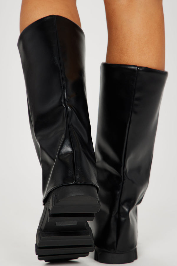 Fashion Nova Showing Up Overlay Boots - Black