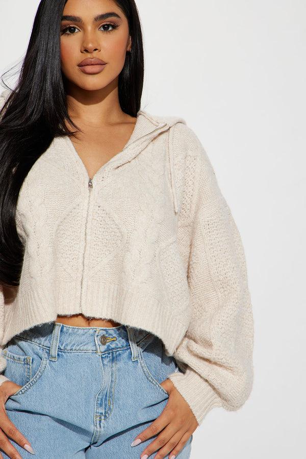 Fashion Nova Ski Lodge Zip Up Sweater - Oatmeal
