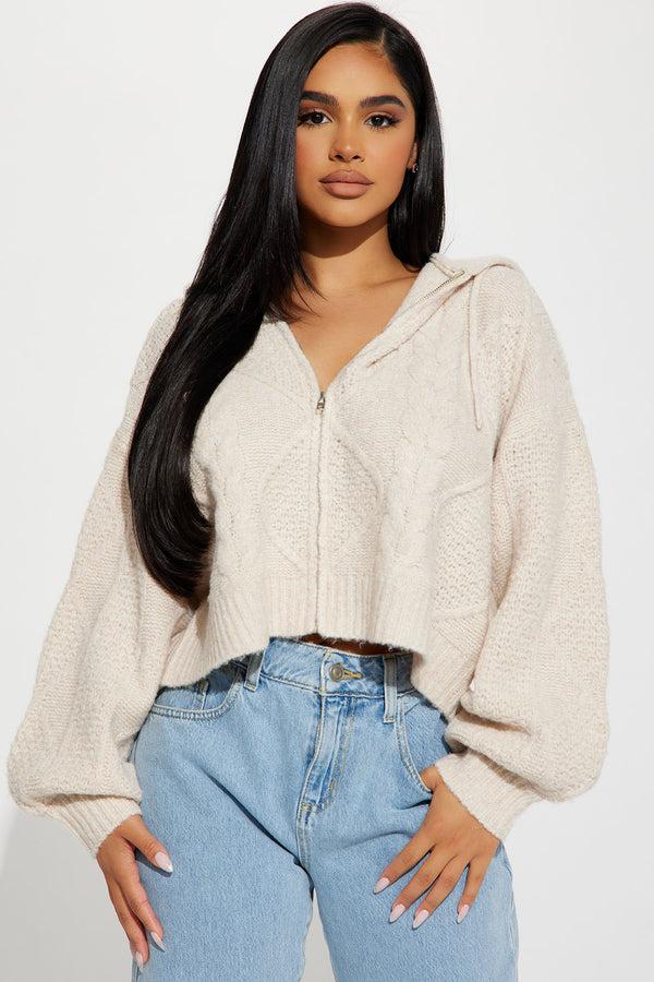 Fashion Nova Ski Lodge Zip Up Sweater - Oatmeal