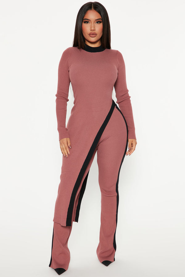 Fashion Nova Skylar Sweater Pant Set - Mauve/combo