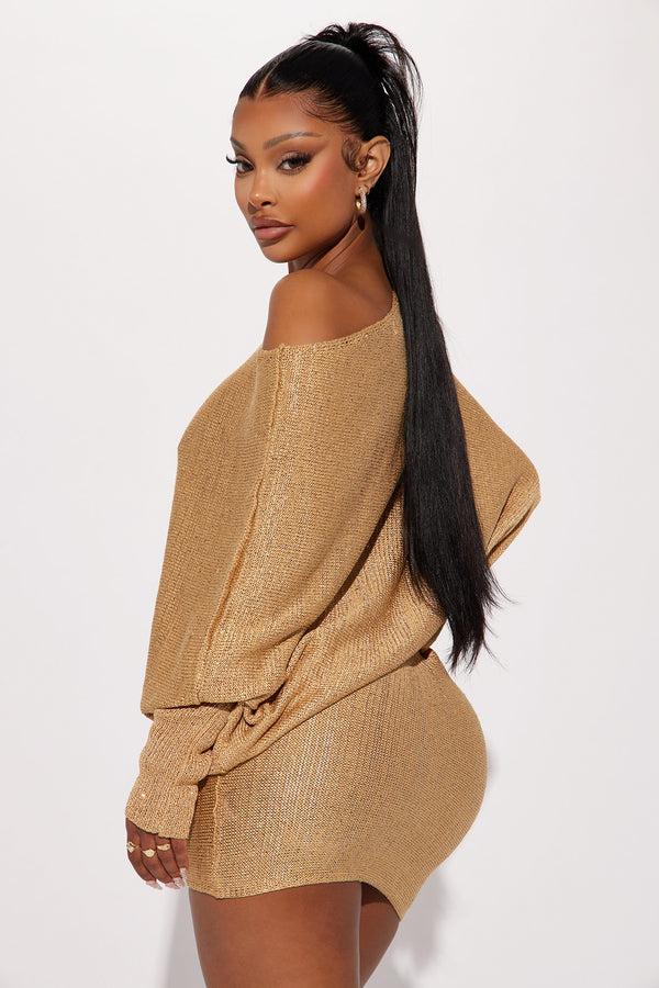 Fashion Nova Sophia Sweater Mini Dress - Gold