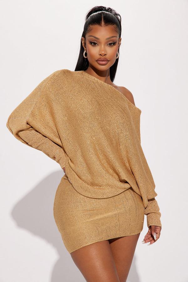 Fashion Nova Sophia Sweater Mini Dress - Gold