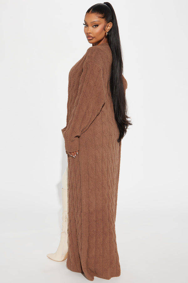 Fashion Nova Staying In Fuzzy Long Cardigan - Mocha