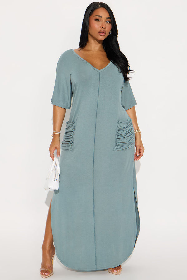 Fashion Nova Staying In T-Shirt Maxi Dress - Sage
