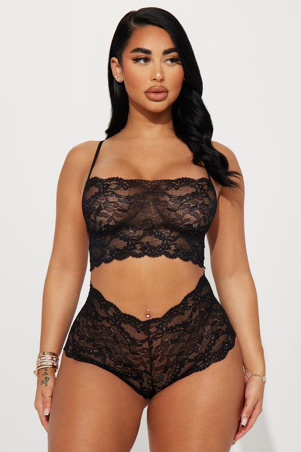 Fashion Nova Sultry Moments Lace 2 Piece Set - Black