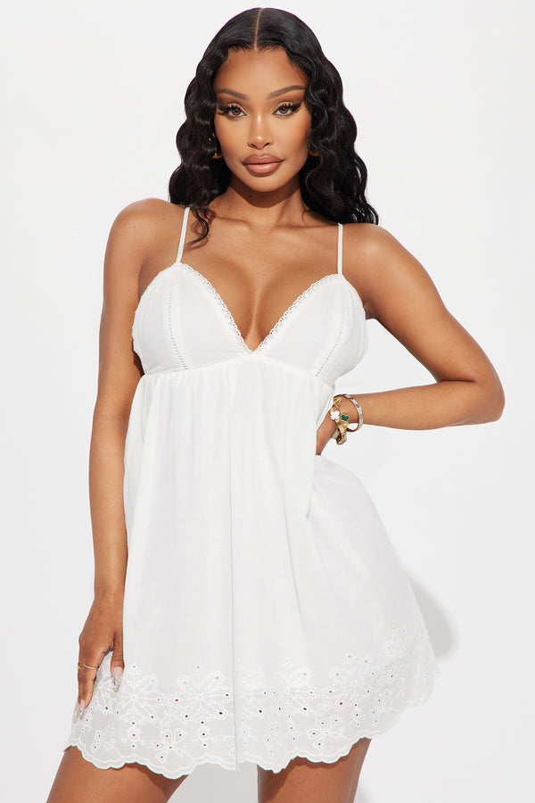 Fashion Nova Summer Breeze Eyelet Mini Dress - White