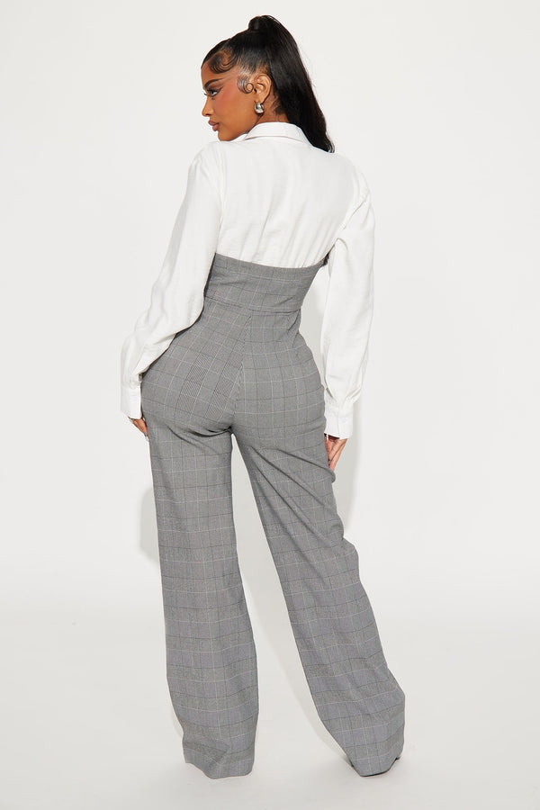 Fashion Nova Tactical Plaid Jumpsuit - Grey/combo