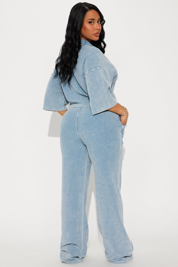 Fashion Nova Taylor Cozy Thermal Pant Set - Blue