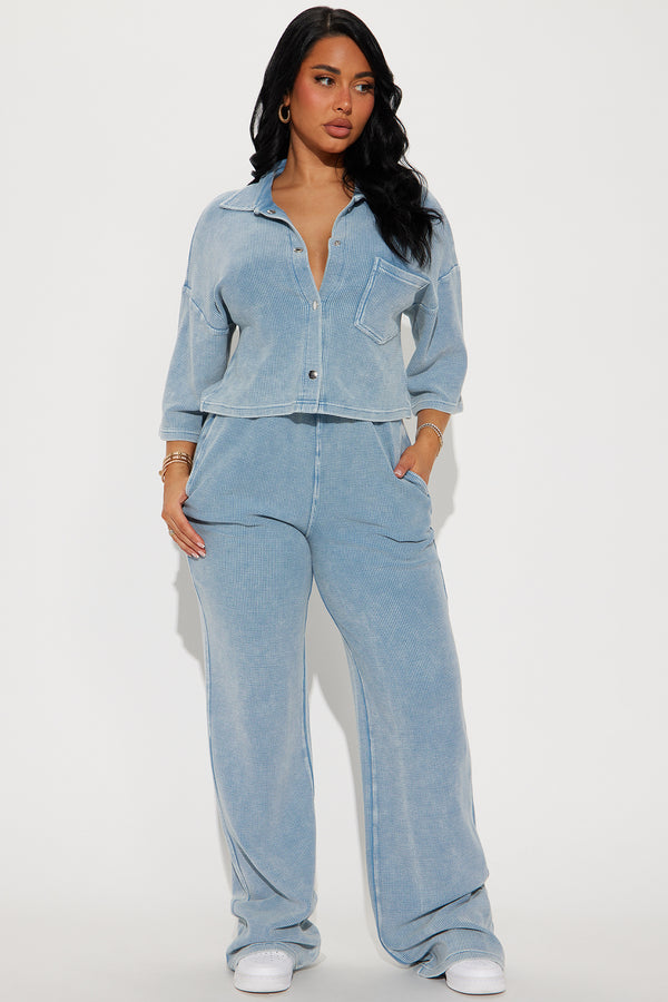 Fashion Nova Taylor Cozy Thermal Pant Set - Blue