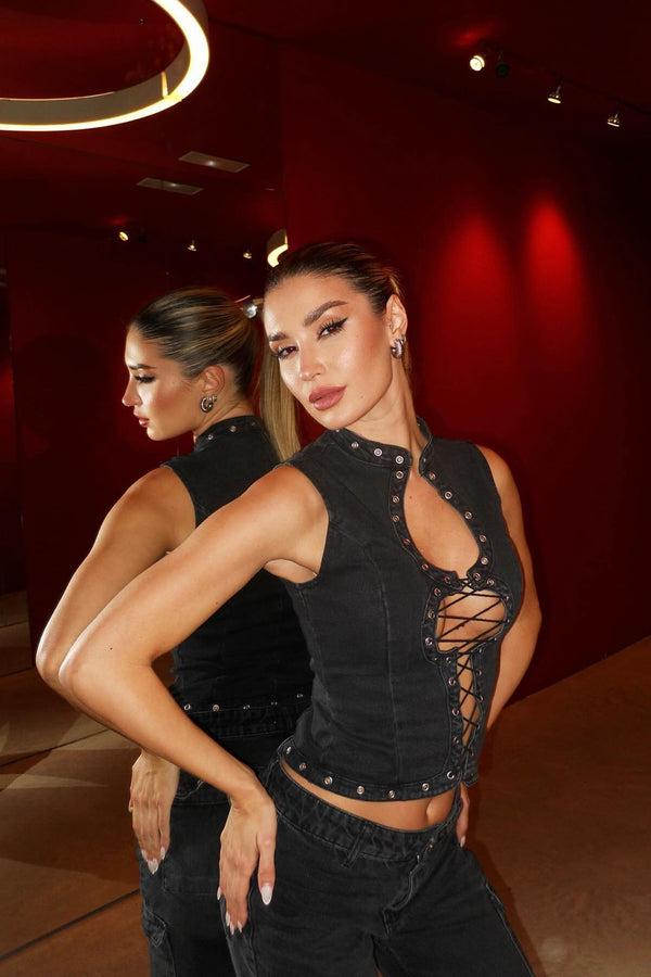 Fashion Nova That Girl Denim Top - Black