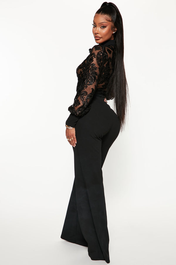 Fashion Nova Touch Of Lace Jumpsuit - Black