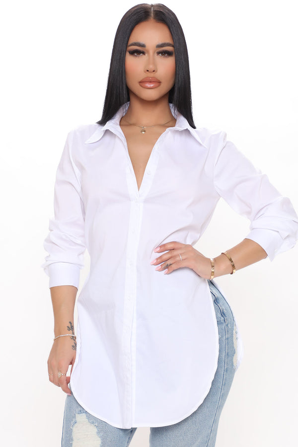 Fashion Nova Tres Chic Poplin Shirt - White