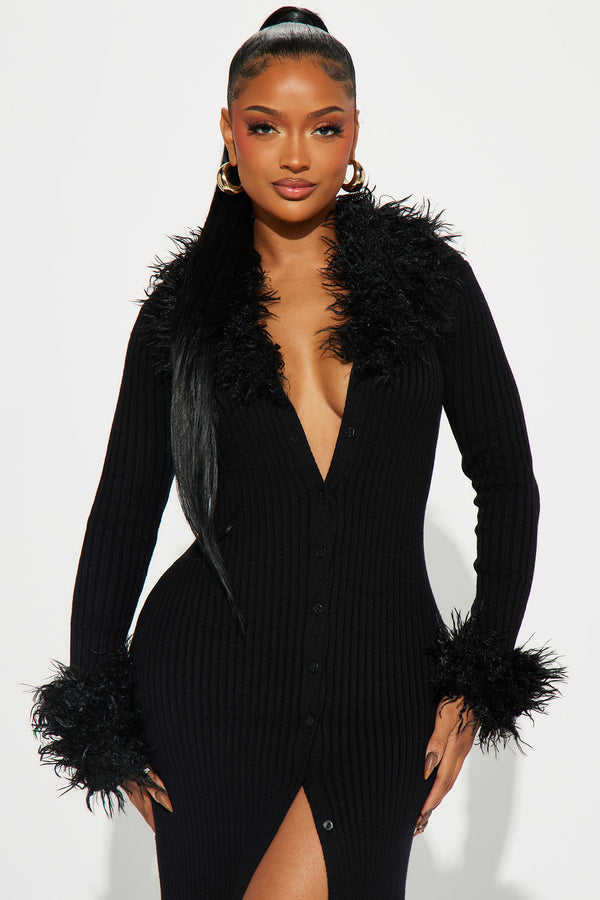 Fashion Nova True Royalty Faux Fur Cardigan - Black