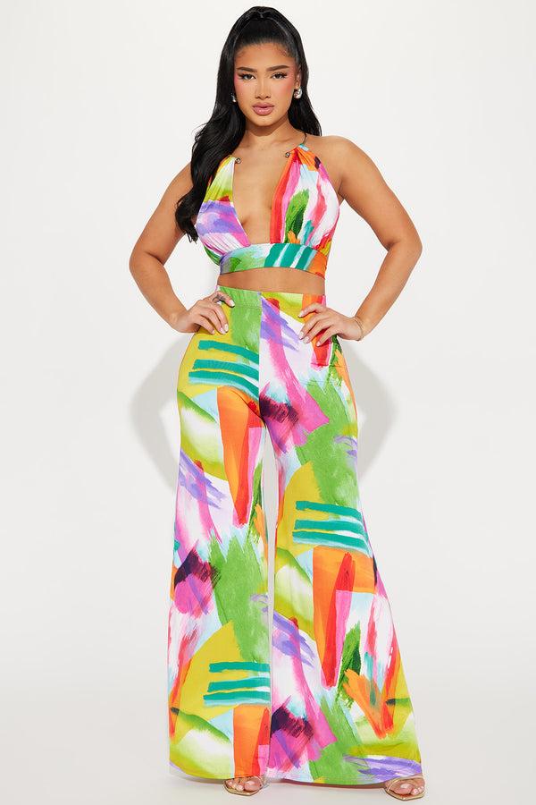 Fashion Nova Vacation Season Pant Set - Multi Color