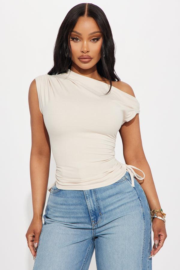 Fashion Nova Vera One Shoulder Top - Beige
