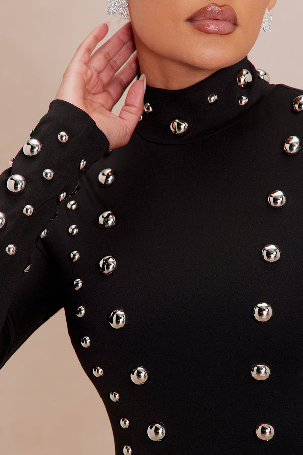 Fashion Nova Vixen Studded Maxi Dress - Black