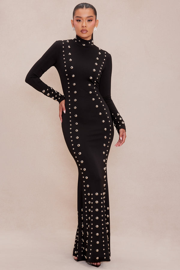 Fashion Nova Vixen Studded Maxi Dress - Black