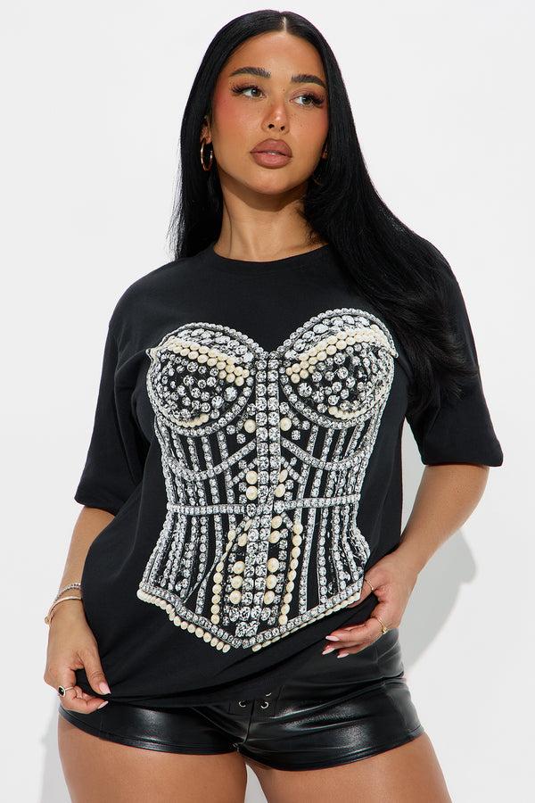 Fashion Nova What Waist Pearl Oversized Tee - Black