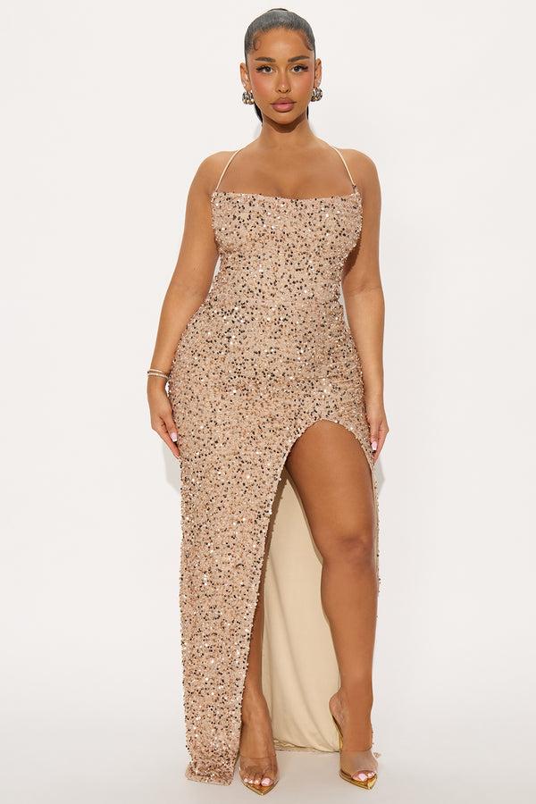 Fashion Nova Wild Soul Sequin Maxi Dress - Gold