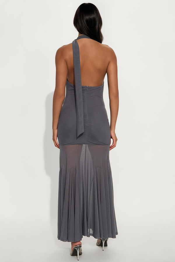 Fashion Nova Xarah Scarf Mesh Gown - Grey