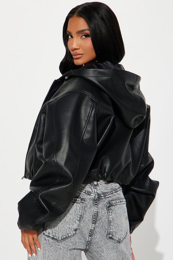 Fashion Nova Young Mogul Faux Leather Jacket - Black