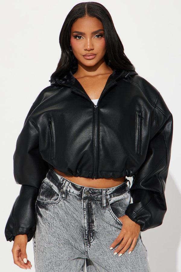 Fashion Nova Young Mogul Faux Leather Jacket - Black
