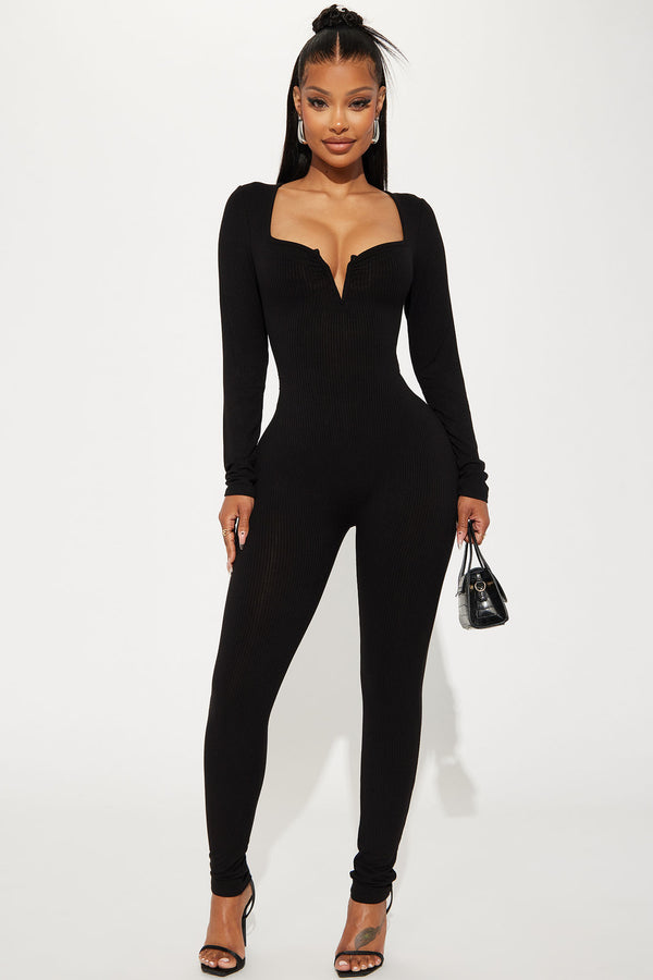 Fashion Nova Your Peace Ribbed Jumpsuit - Black