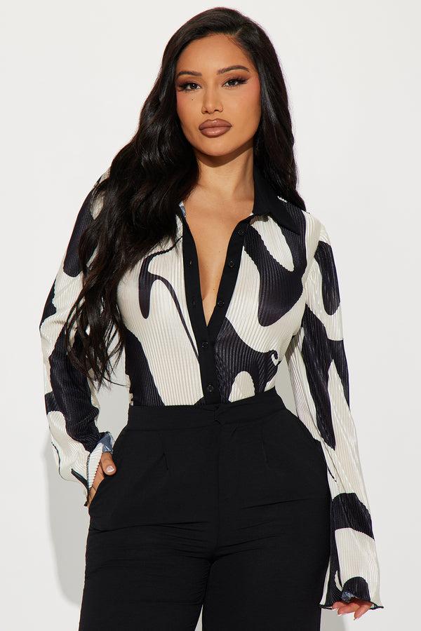 Fashion Nova Zahara Button Up Top - Black/White