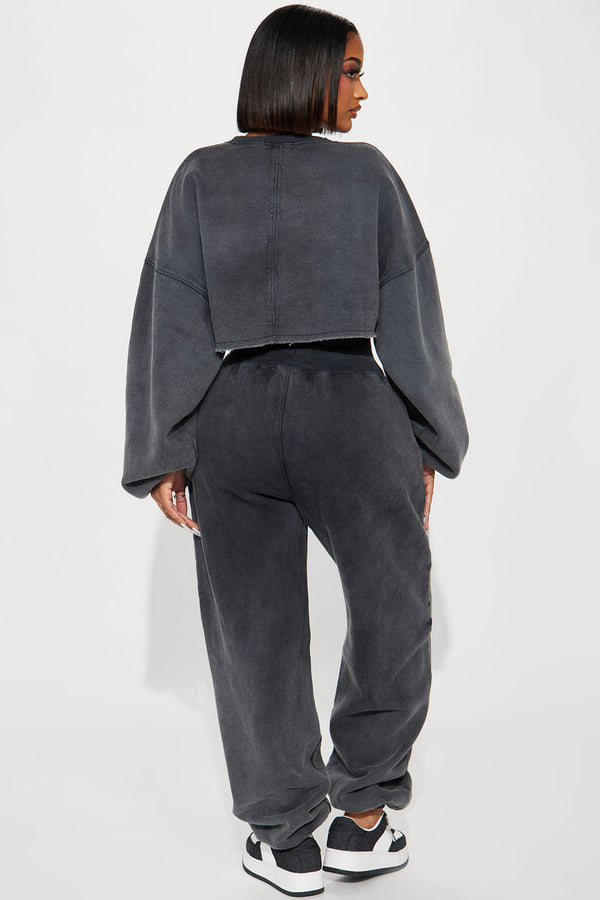 Fashion Nova Feeling Good Fleece Jogger Set - Charcoal