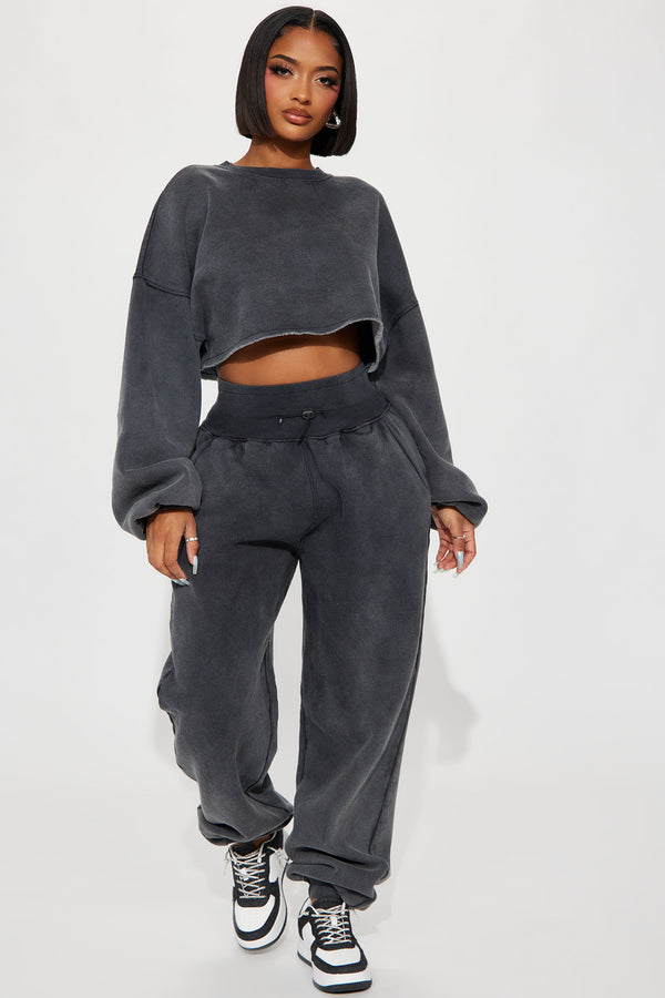 Fashion Nova Feeling Good Fleece Jogger Set - Charcoal