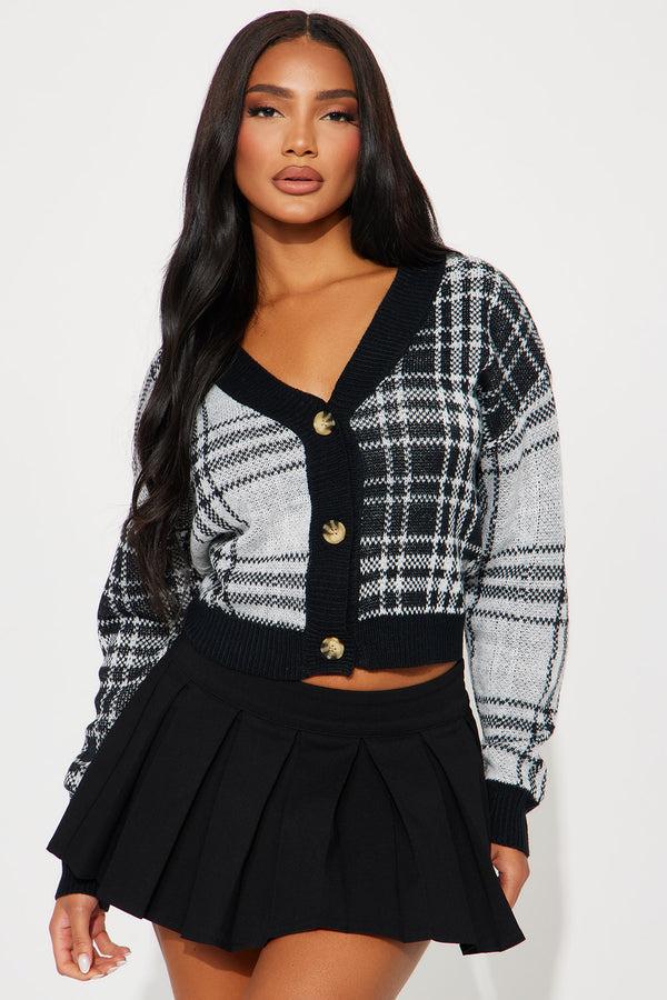 Fashion Nova Feeling Like Fall Plaid Cardigan - Black/combo