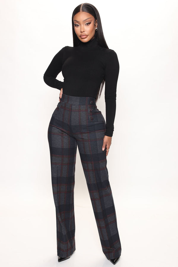 Fashion Nova Feeling Preppy Wide Leg Pant 33 - Navy/combo