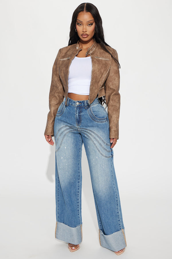 Fashion Nova Feeling The Pressure Cuffed Straight Leg Jeans - Medium Wash