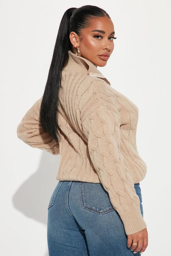Fashion Nova For The Record Quarter Zip Sweater - Taupe
